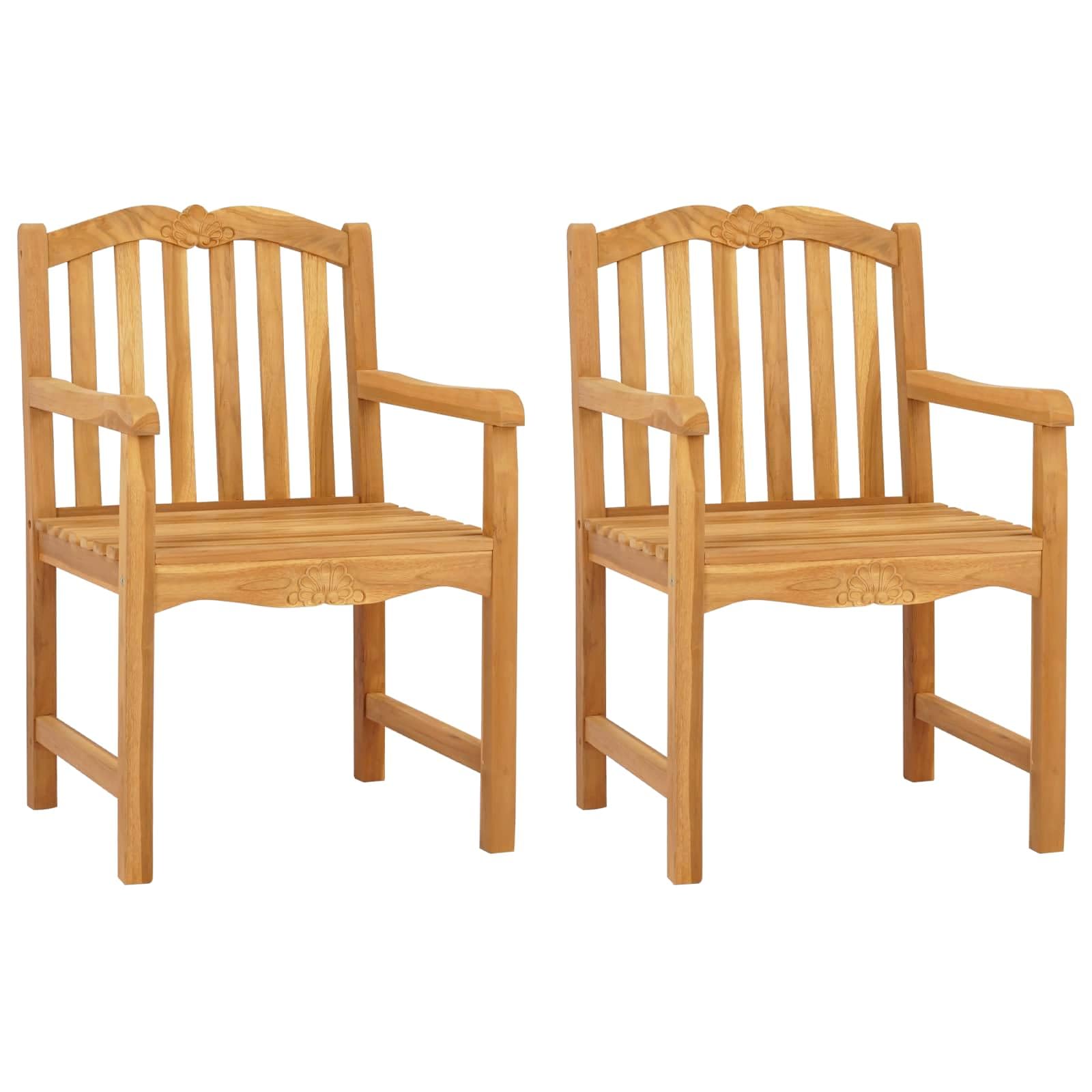 Chaise de jardin en teck massif au charme d'antan, lot de 2 sieges sculptes pour moments partages