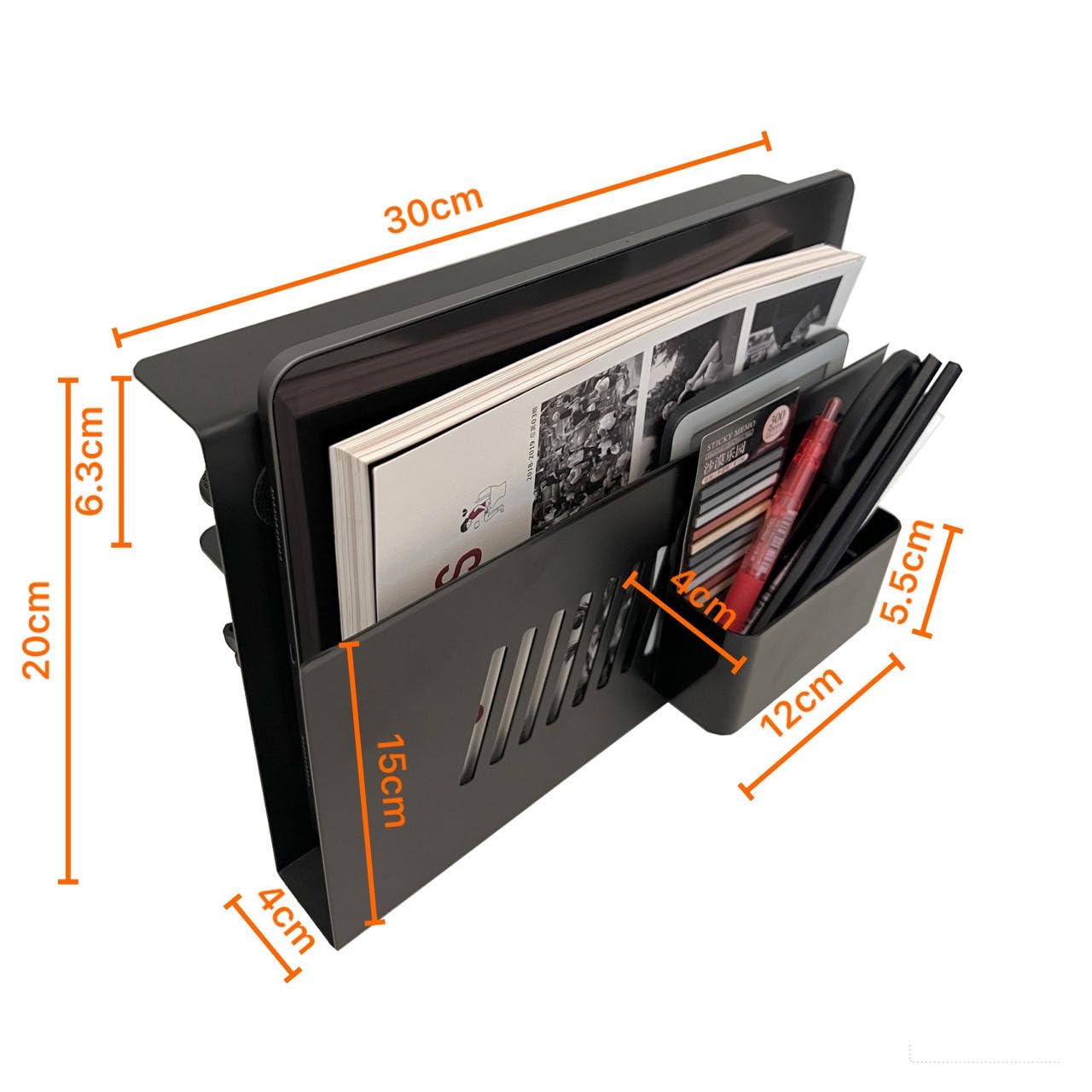 TARKAN Desk Side Storage Organizer, Under Laptop Holder Clamp on Table Top, No Drill Mount with Magnetic Pen Holder, Fits Flat Edge Desk 0.4" to 2" Inch (Black)