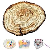 Knüpfteppich 3D-Baumring des Baumstammes Wolle Geknüpft Knüpfen Runder Teppich Knüpfteppich Zum Selberknüpfen, Wohnzimmer Teppich Latch Hook Kit,Natural,100cm*77cm/39 * 32 in