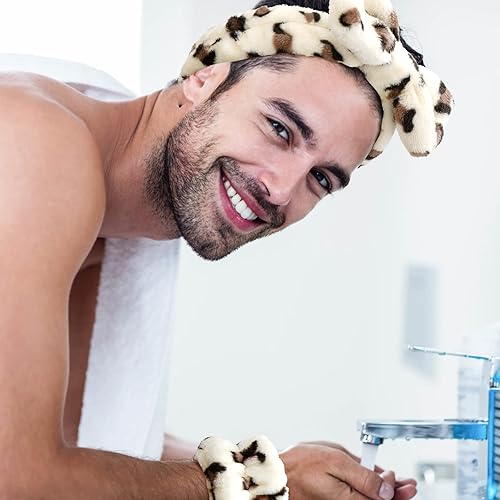 Miniatura 4 de 12 diademas de spa y pulseras para lavado facial, diadema de maquillaje de microfibra suave súper linda con lazo elástico altamente absorbente para