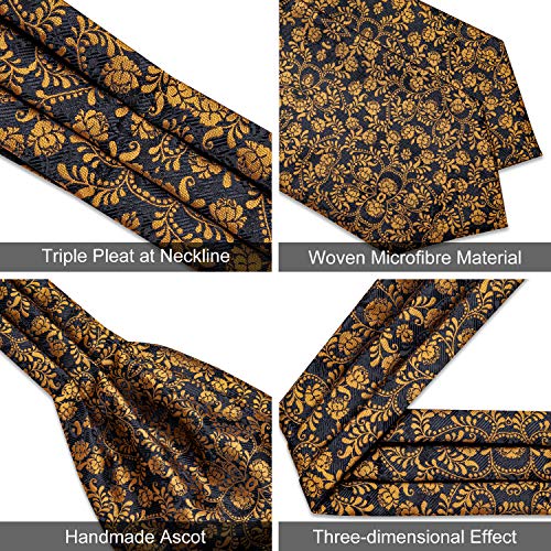 Image of DiBanGu Mens Silk Ascot Ties Paisley Jacquard Woven Cravat and Pocket Square Cufflinks with Lapel Pin for Business Wedding