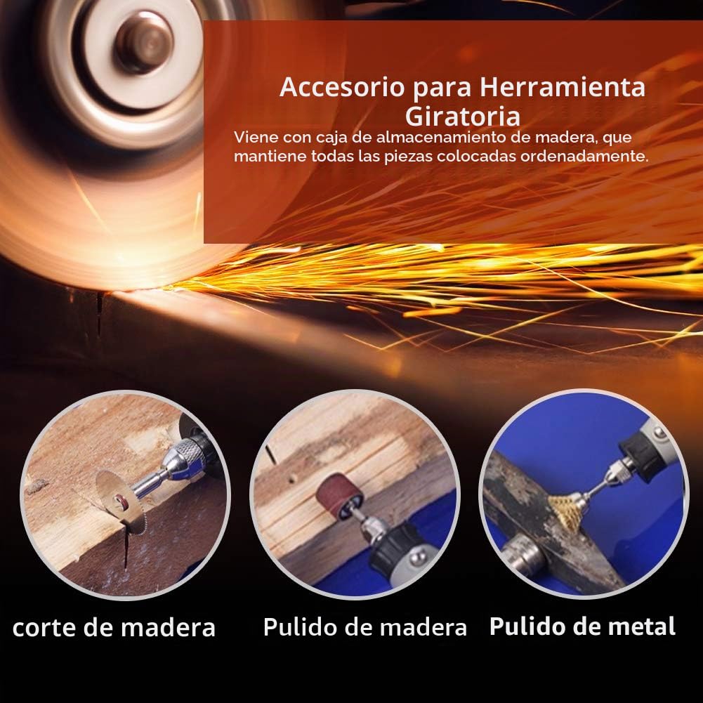 Kit de 242 Piezas de Accesorios para Herramientas Rotativas, Multifuncional para Pulir, Afilar, Cortar y Grabar, con Caja de Madera