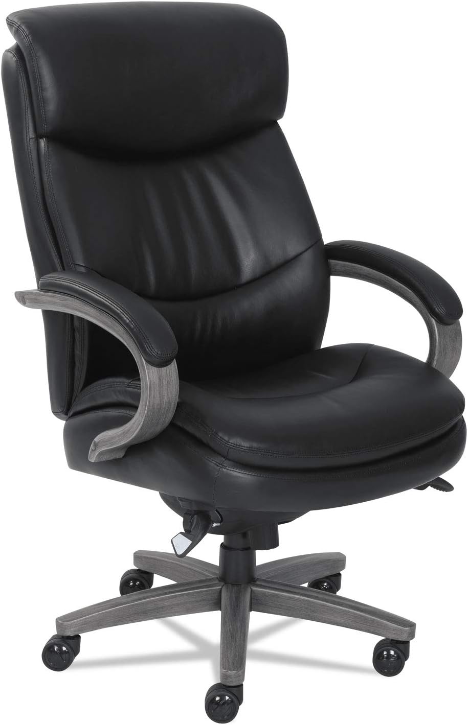 La-Z-Boy Woodbury Big/Tall Executive Chair, Supports Up to 400 Lb, 20.25" to 23.25" Seat Height, Black Seat/Back, Weathered Gray Base
