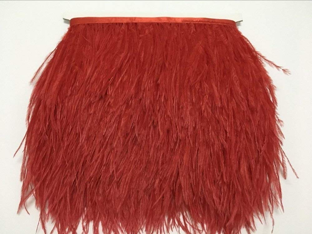 Adamai Piume Di Struzzo Naturale, Frangia Fai Da Te, Cucito, Artigianato, Costumi, Decorazione, Confezione Da 2 Metri (Rosso)-image