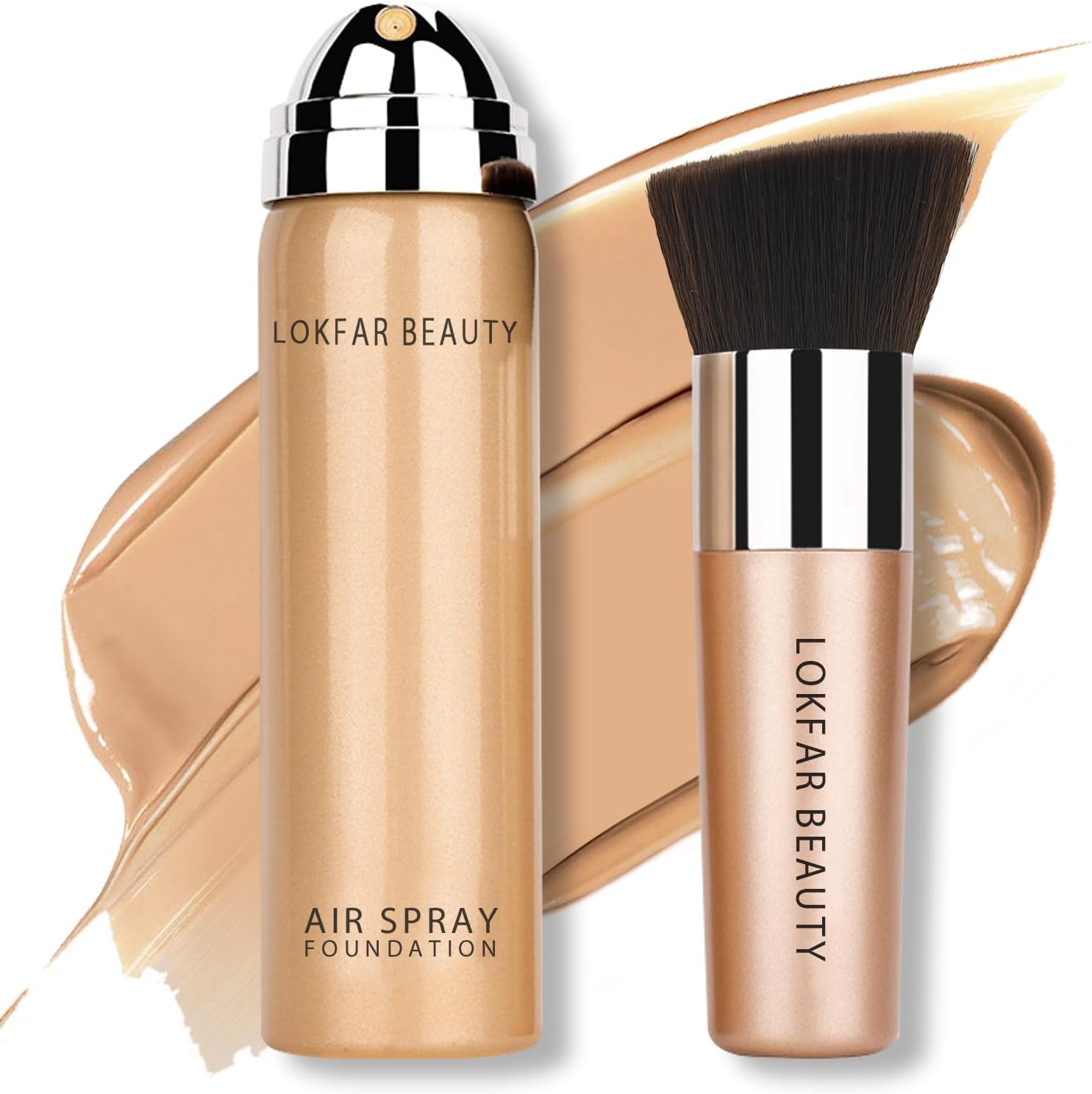 LOKFAR AirBrush Foundation Spray, Silky Mist Spray Makeup Kit with Brush, Full Coverage Foundation for Smooth Radiant Finish, Formula Breathable Lightweight Hydrating | #04 Buff Beige