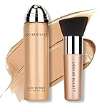 LOKFAR AirBrush Foundation Spray, Silky Mist Spray Makeup Kit with Brush, Full Coverage Foundation for Smooth Radiant Finish, Formula Breathable Lightweight Hydrating | 04 Buff Beige