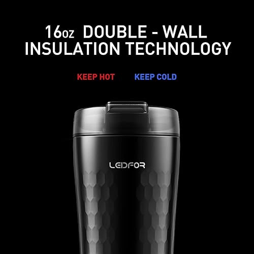 Miniatura 5 de Taza de viaje de café con tapa antiderrames, vaso de acero inoxidable de doble pared aislado al vacío, taza térmica para bebidas, 16 onzas, alce