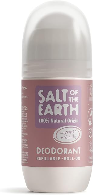 Salt Of the Earth Refillable Natural Deodorant Roll On Lavender & Vanilla - Effective Protection, 100% Natural Ingredients, Eco friendly, Vegan, Cruelty Free. Suitable for Women, Men & Kids - 75ml