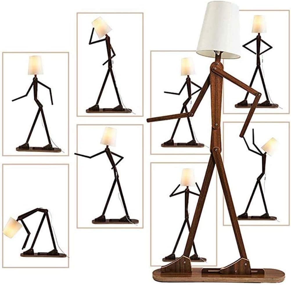 Lampada da Terra Uomo in Legno Fai-da-Te con Paralume in Tessuto Bianco, Luce da Terra Regolabile in Altezza per Soggiorno Camera da Letto Ufficio Caffetteria Decorazione, Ash
