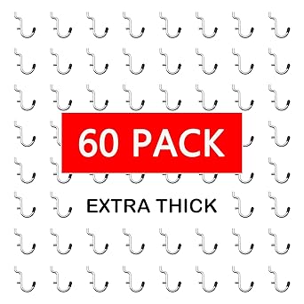 Katisun 60 Pack 14 inch Pegboard J Hooks Metal J Hooks 14 Pegboard Attachments Hooks Peg Board Accessories Heavy Duty Garage Tool Storage Craft Hooks( Extra Thick)