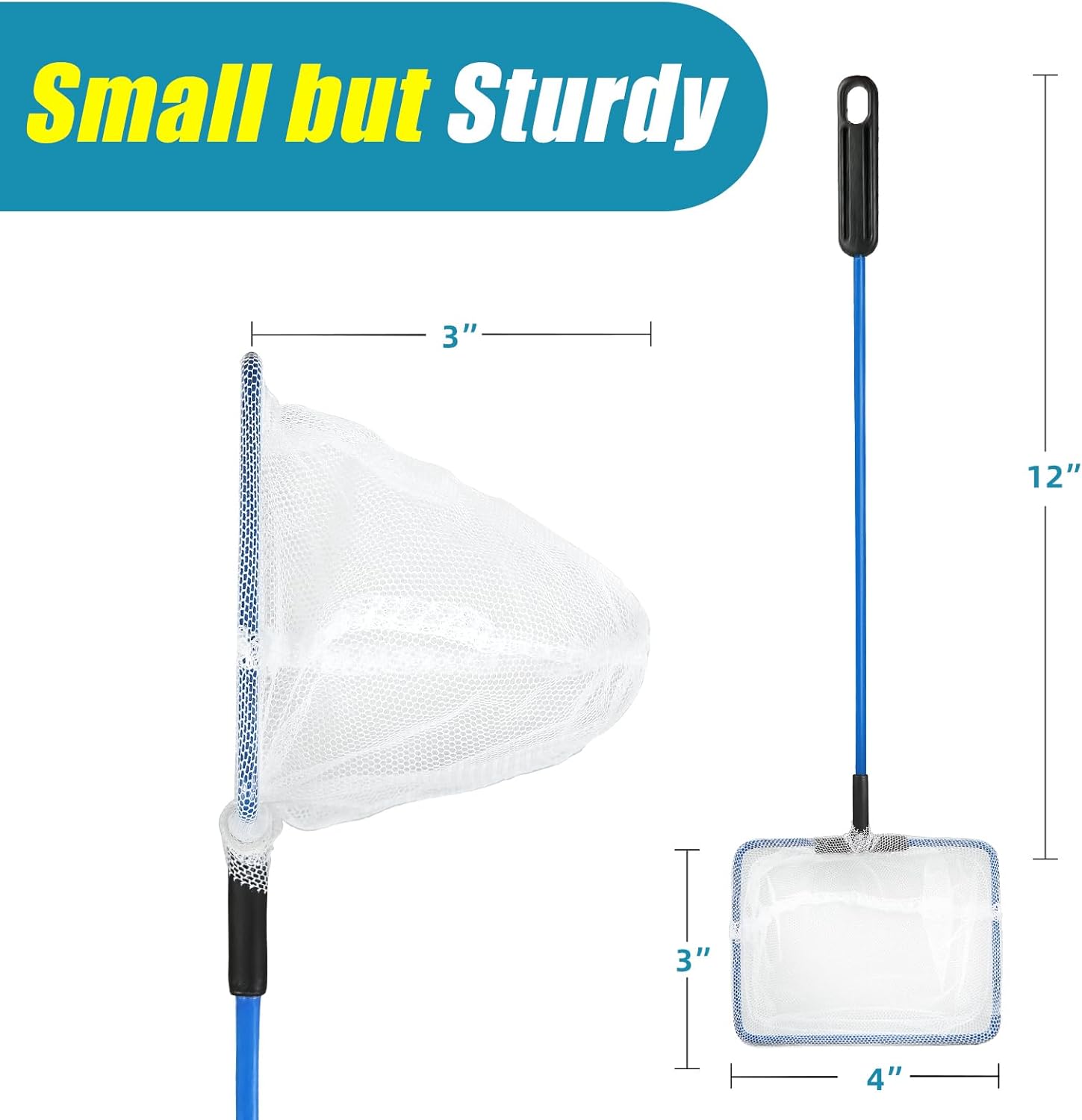AQUANEAT Aquarium Fish Net, Small Fish Tank Cleaning Net, Food Wastes Skimmer for Small Ponds and Pools 4 inch 2