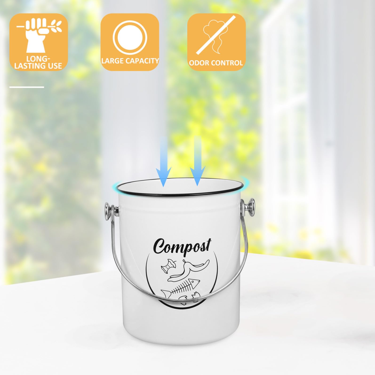 Veemoon Cubo de Compostaje para Cocina de Hierro con Tapa, Capacidad de 5l, Reciclable y Moderno para Residuos y Reciclaje en Encimera