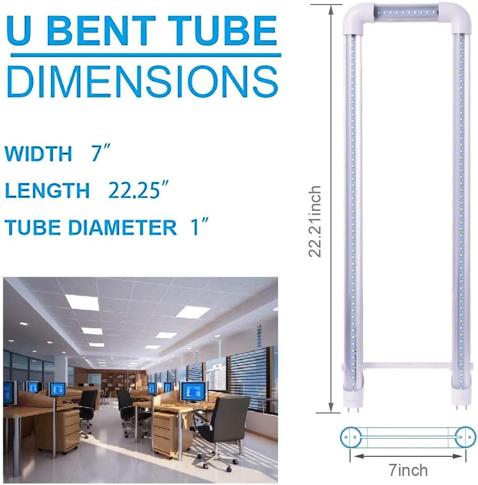 Greatest Product WAHADI T8 U Bend LED Tube Light,LED U Shaped Bulb,2FT 24W(50W Equivalent),6000K Daylight White,2640LM,Single&Dual-End Powered,Ballast Bypass,Frosted Cover,Fluorescent Light Tube Replacement (12 Pack)