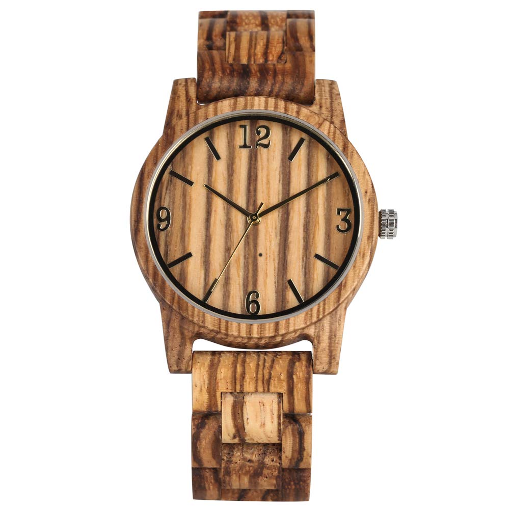 Skórzana bransoletka zebrawood kwarcowy drewniany zegarek tarcza męskie zegarki cyfry arabskie drewniany pasek praktyczny drewniany zegarek na rękę unisex prezent