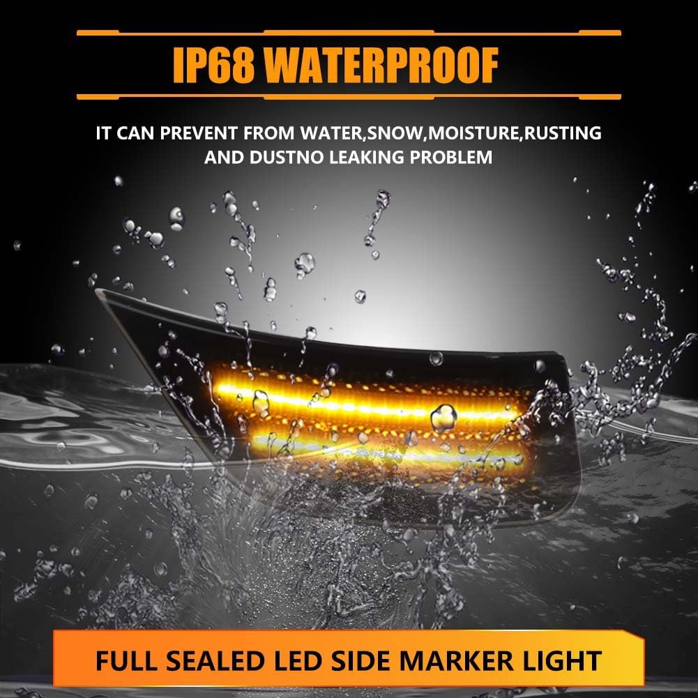Front Fender LED Side Lights for 2021-2024 Yukon XL Denali Tahoe Suburban Escalade ESV, Smoked Lens Side Bumper Marker Lamps, Amber LED Turn Signal Lights, 2 PCS