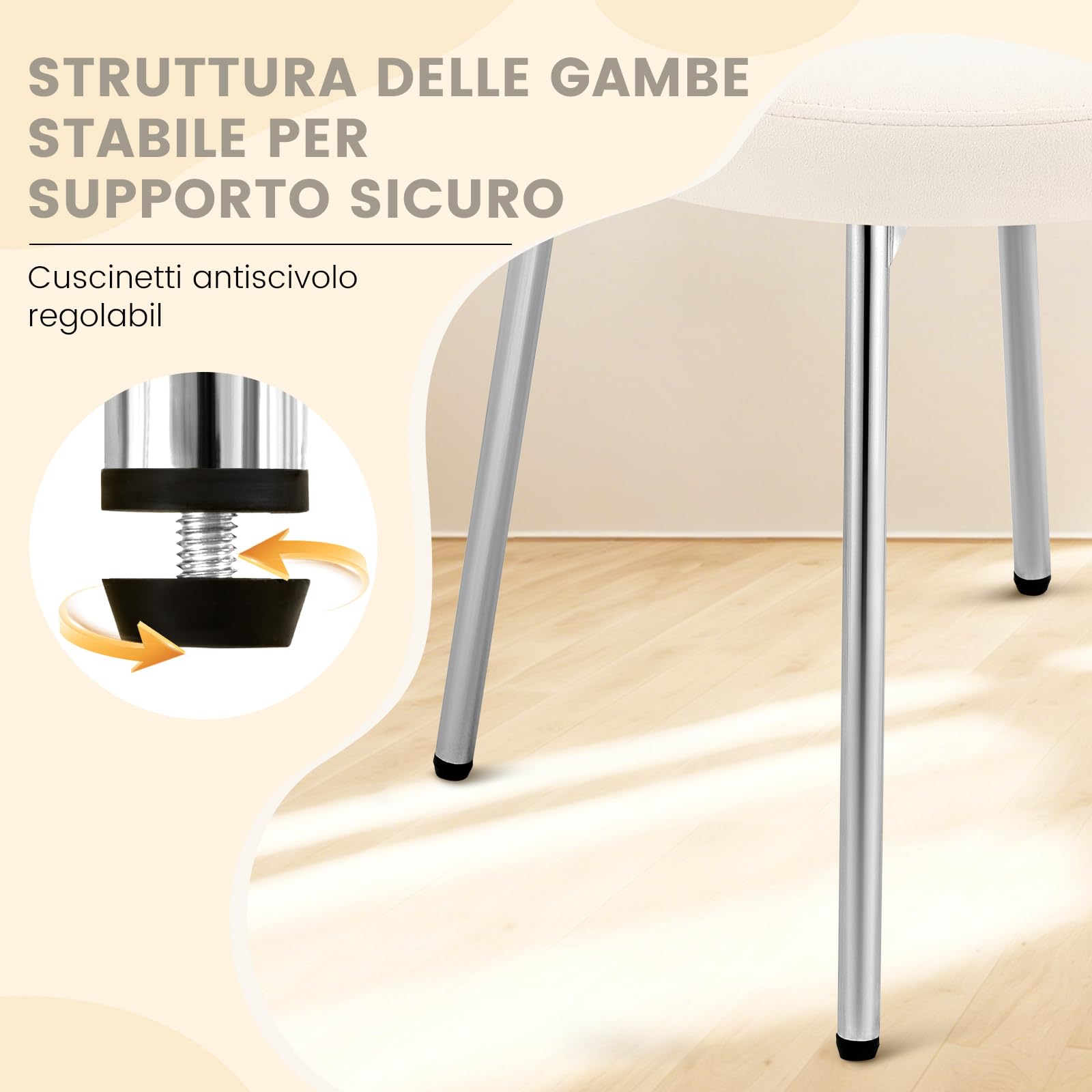 Hellove Sedia Trucco Girevole 360° in Velluto con Piedini Argento, Sgabello per Toeletta Trucco Rotondo, Pouf Poggiapiedi Pivotante con Schienale Curvo e Seduta Imbottita, Sgabelli per Camera, Beige