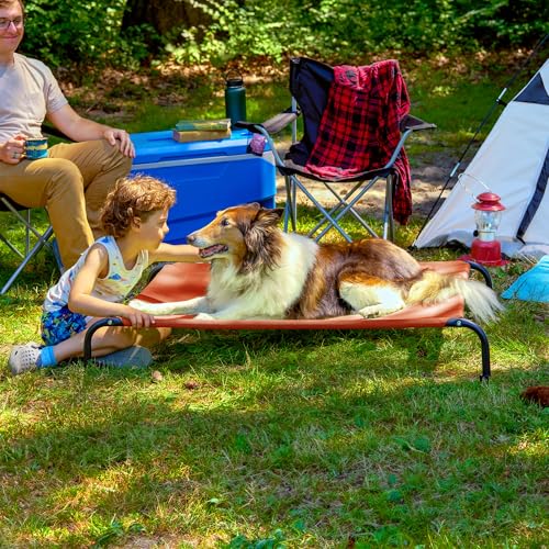Image of FurHaven Elevated Pet Cots - Cooling & Breathable Nylon Mesh Hammock for Large Dogs /Easy-to-Assemble / / Durable and Reinforced /Perfect for Rest & Relaxation Outdoors - Terracotta Red, Large