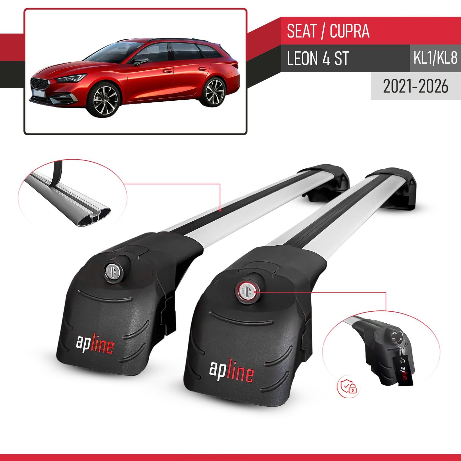 Compatible avec Seat/Cupra Leon 4 ST 2021-2025 ACE-2 Barres de Toit Railing Porte-Bagages de Voiture Gris Aluminium 2 Barres