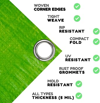 5 Mil Tarp Super Strong 5 MIL Multi-Purpose Extra Strong Tarps Car Tarp Boat Tarp Camping Tarp General Purpose Waterproof Tarp Cover (Lime, 6' X 8')