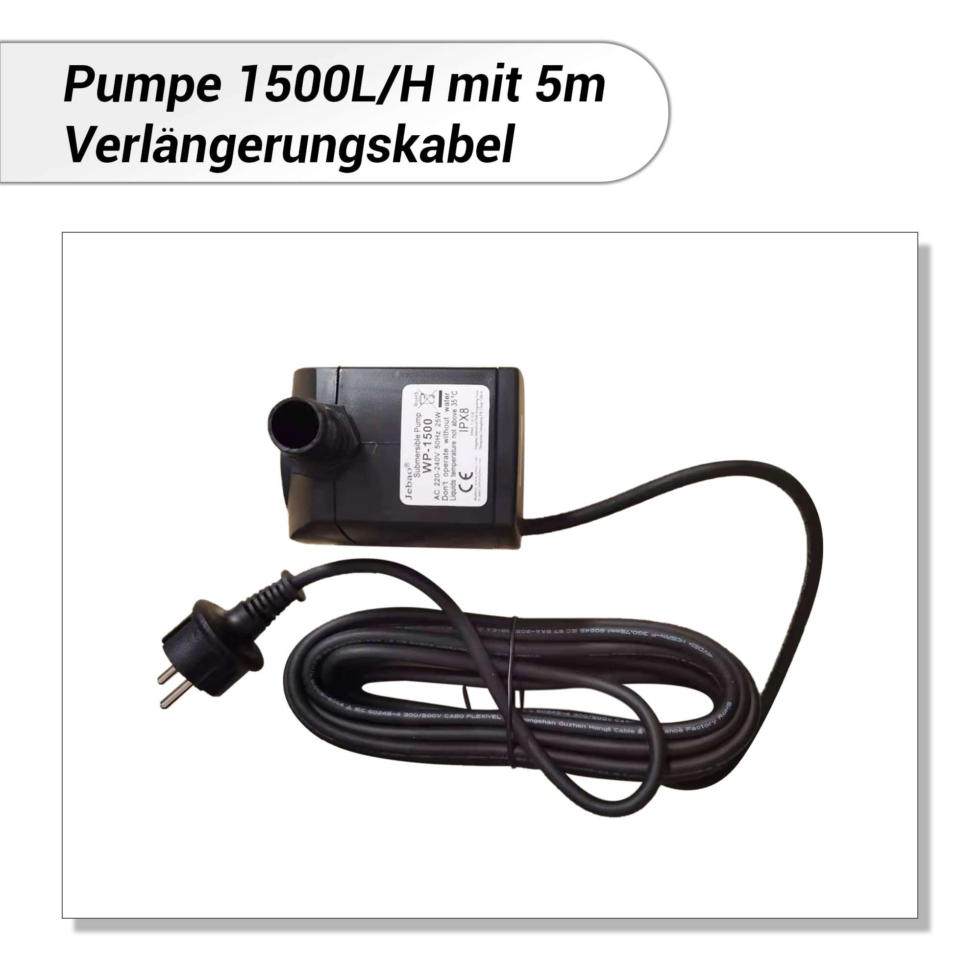 köhko Juego completo de bomba 2000L/H para fuentes de jardín, incluye 3 luces LED (blanco cálido), 3 vías de distribución de agua, manguera, cable de extensión de 5 m, tarfo y junta de espuma