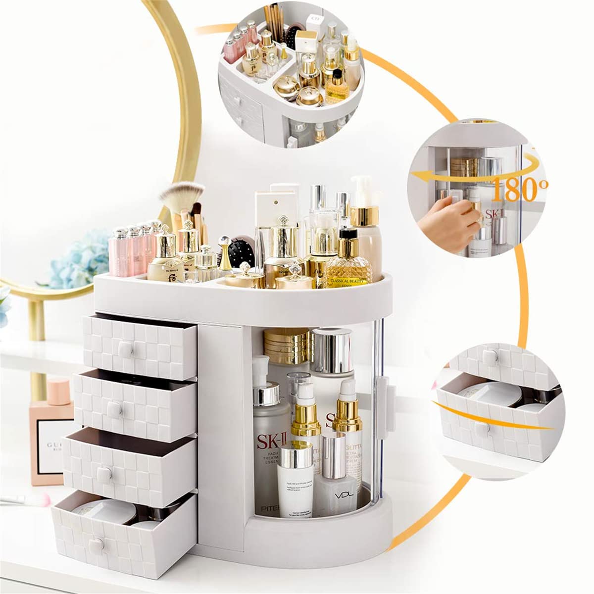 Organizador de Maquillaje Cajas de exhibición de Almacenamiento de cosméticos Estante Moderno para Productos de Cuidado de la Piel y joyería con 3 cajones,Almacenamiento de cosméticos para tocador,