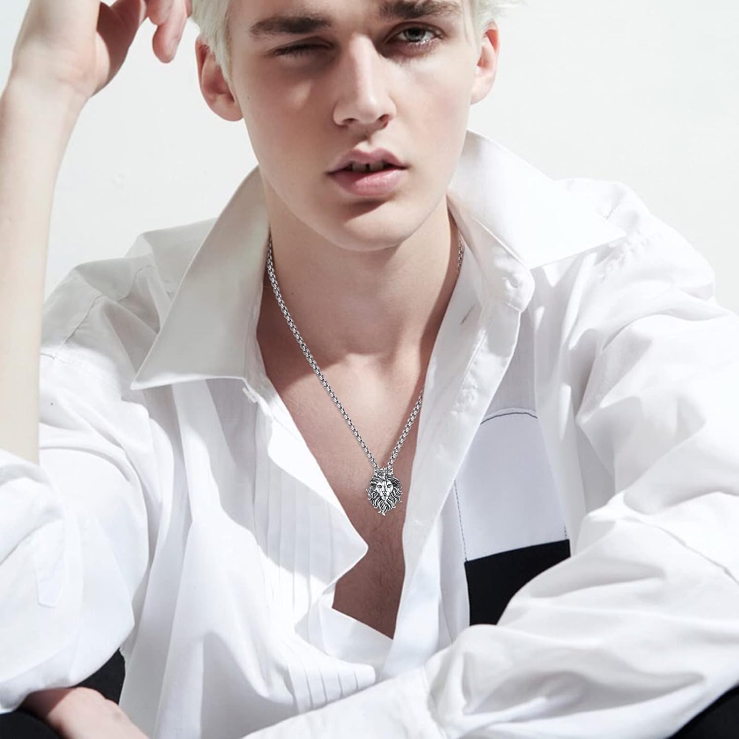 Cuoka Lion Necklace for Men Women S925 Sterling Silver King Retro Punk Gothic Hip Hop Rock Animal Lion Head Pendant Charm Jewelry Chain Necklace Viking Protection Amulet Necklaces - Image 6