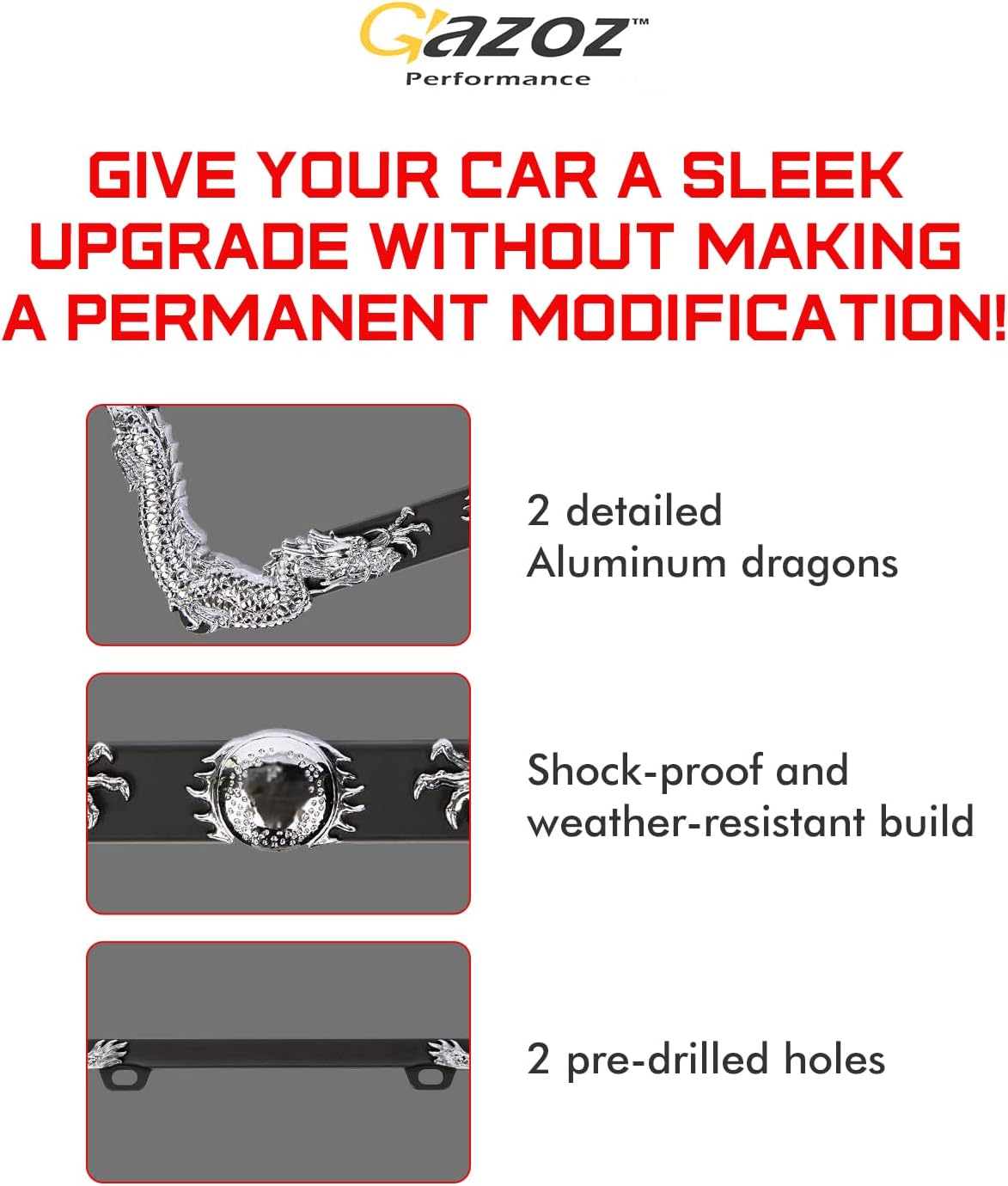 3D Chrome Zinc Dragon License Plate Frame - Fits USA Standard License Plates - Weatherproof & Corrosion Resistant (Not Plastic)