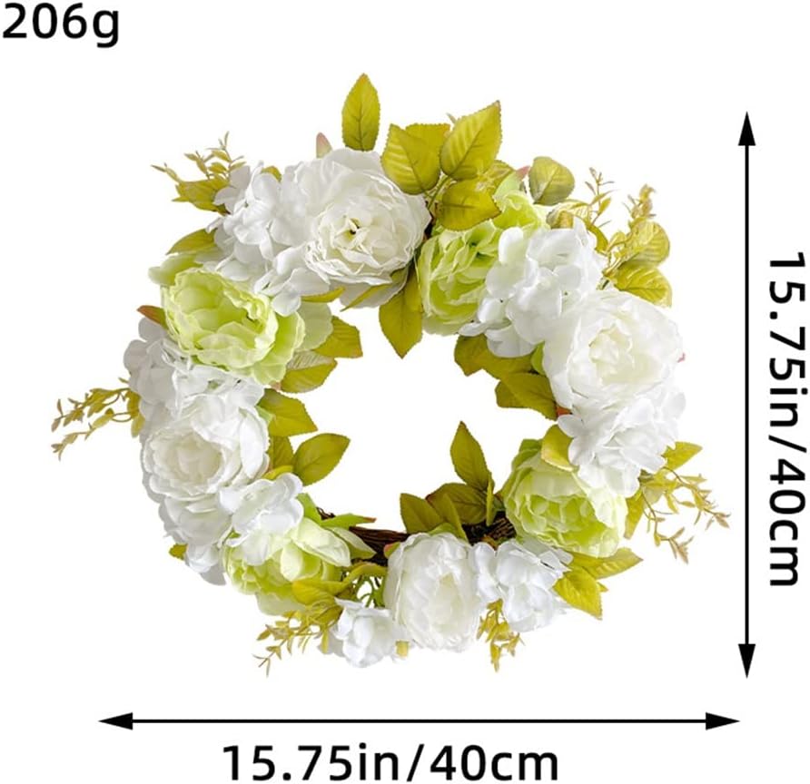 Simulated Green and White Peony Wreath Hanging Door Decoration (D 40cm)