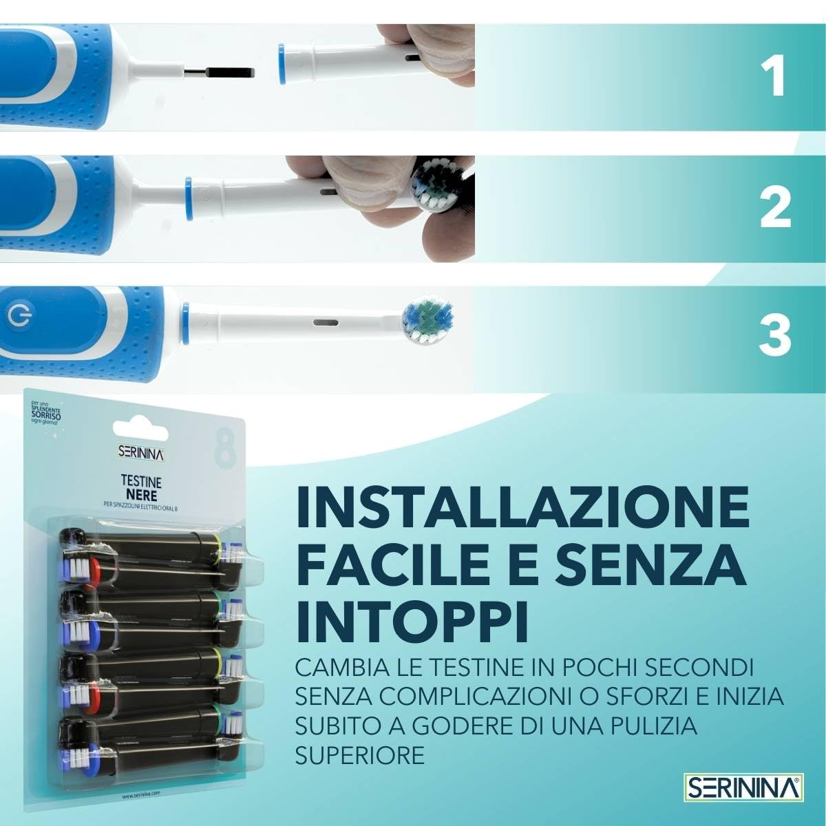 SERININA Testine Oral B Nere, Testine Spazzolino Elettrico Oral-B Nere, Black Edition, Ricambio di Alta Qualità per Spazzolini Elettrici, Testine Nere Oral B Compatibili