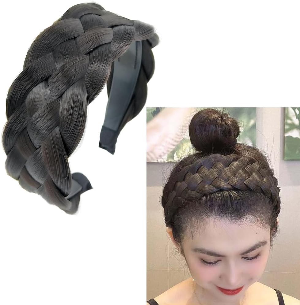 RFTWXHPN 5 Strands Synthetic Hair Braided Headband for Women Wig Braid Headbands Classic Wide Head Band Chunky Christmas Party Headbands for Women Girls Braids Hair Band Accessories