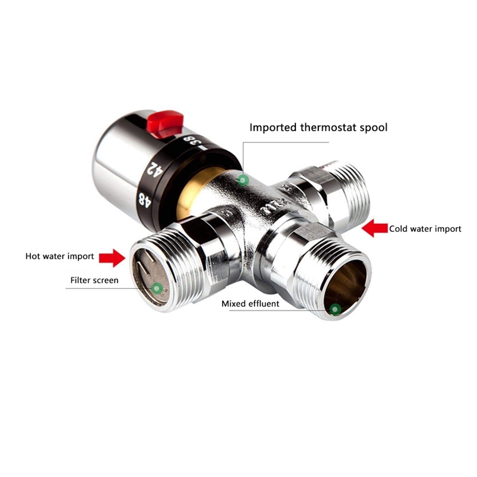 Soupape de mélange thermostatique à 3 voies cuivre solide 3/4 pouces chauffe-eau solaire Régulation la vanne régulation température,Utilitaire universel