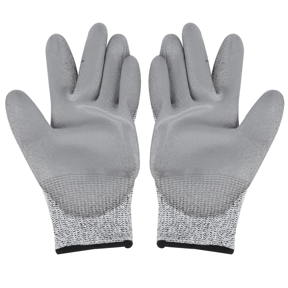 Hyuduo Cut Resistant HPPE Safety Gloves, Oil Proof, Non Slip for Woodworking Machinery Factory, With PU Coating