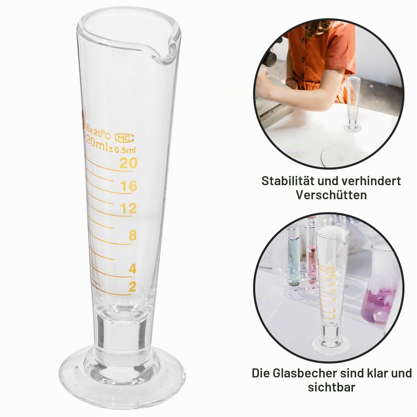 iplusmile Labor-Messbecher 20 Ml Borosilikatglas Dreieckiger Glasbecher Mit Sichtbaren Skalierungen Für Präzise Wissenschaftliche Messungen Und Laboranwendungen