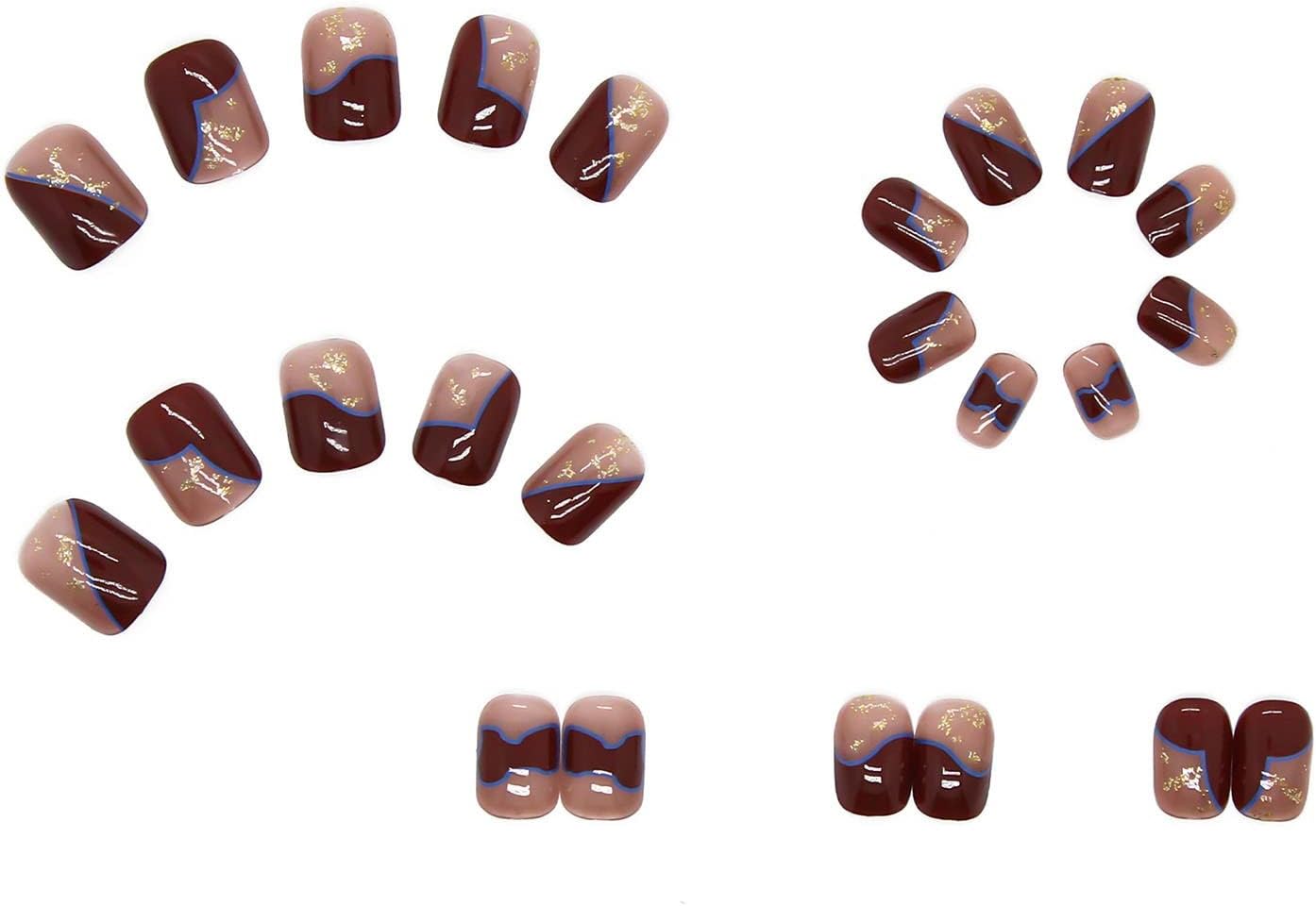 npkgvia Wearable Nail Patch Finished Wearable Nail Blue Lines Fake Nails Nail Patch 1ml Glue Nail Decoration Beautify Daily Use Pressed Finished Coffin Clear Nails Press on (Dark Blue, One Size) : Beauty & Personal Care