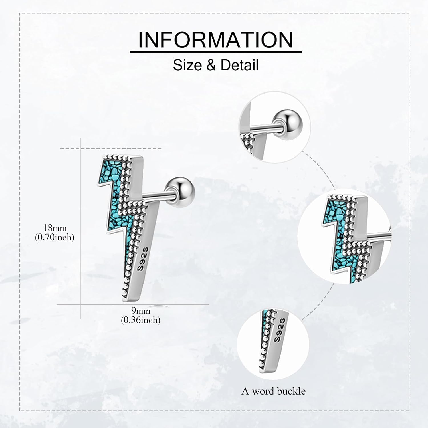 Lightning Bolt Earrings Sterling Silver Created Turquoise Earring Lightning Screw Back Stud Earrings Jewelry for Women