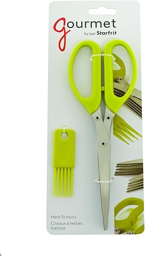 Miniatura 5 de Starfrit Gourmet - Tijeras de hierbas de hoja múltiple - 5 cuchillas dentadas de acero inoxidable - Herramienta de limpieza incluida