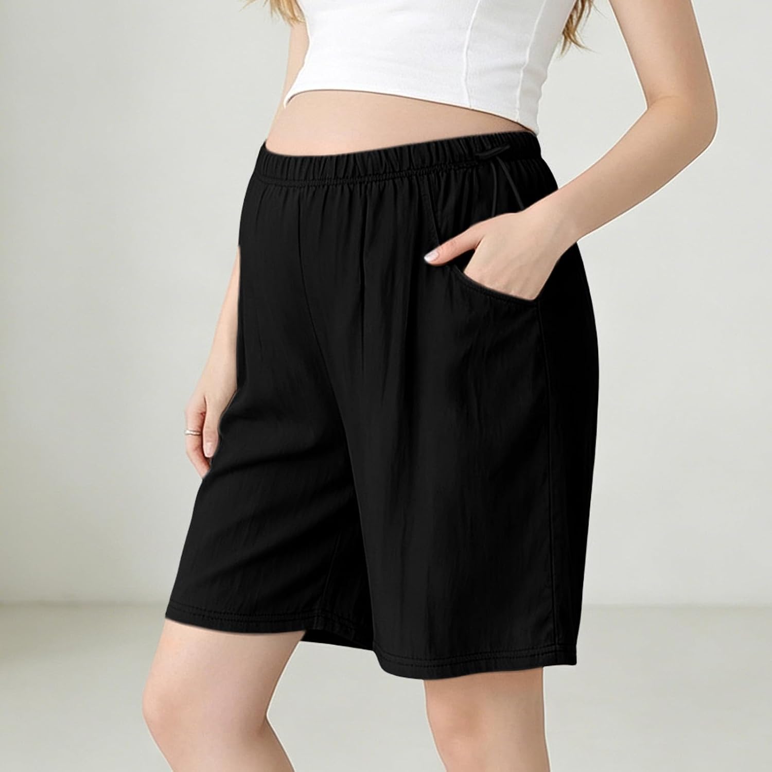Women's Shorts Drawstring Wide Leg Loose Fit | Casual Summer Maternity Bermuda Elastic Waist Pregnancy Shorts with Pockets