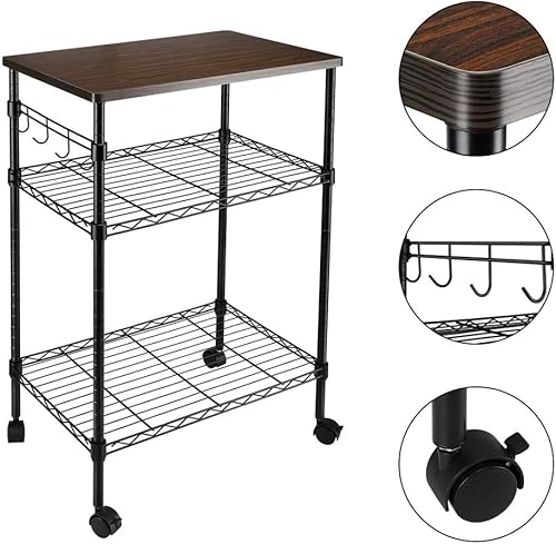 Miniatura 6 de Carrito rodante de 3 niveles para almacenamiento de oficina con ruedas, carritos utilitarios con ruedas, soporte de impresora resistente, estante de