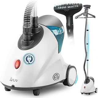SALAV GS18-DJ Standing Garment Steamer with Smart Auto-Off, Wheels for Easy Movement, 1.8L Water Tank for 1hr Continuous Steaming, Adjustable Pole for Storage, with Descaler Packet, 1500 watts