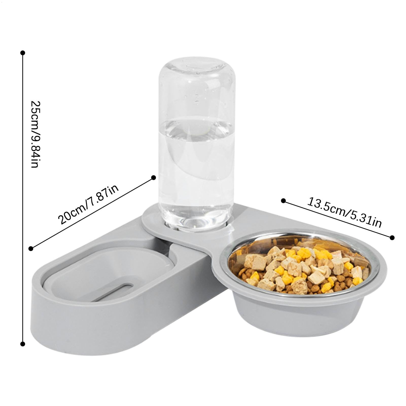 Ciotole per animali domestici, Distributore di acqua e cibo for gatti - Ciotole for animali domestici con bottiglia for bere portatile for, acciaio inossidabile antiscivolo(Gray)