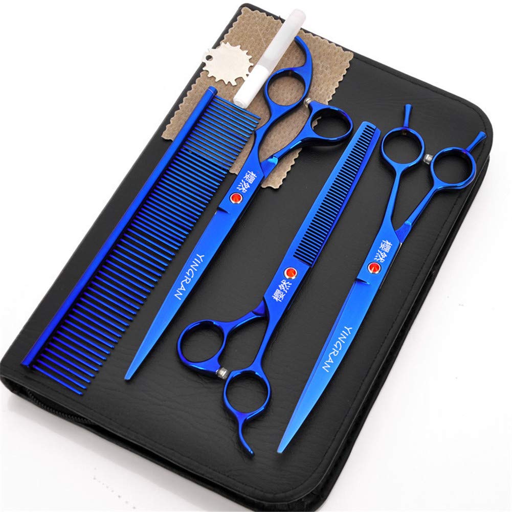 8-inch Pet Grooming Scissors blue high-end Stainless Steel Professional Dog Dog Curved Scissor Cutting Scissor Thinning Shear Grooming Comb 4-piece set