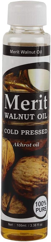 Merit Cold pressed 100 ML Walnut Oil - Edible | 100% Pure Walnut Oil for Thyroid massage, Hair Care and Salad Dressing | Rich in Omega-3