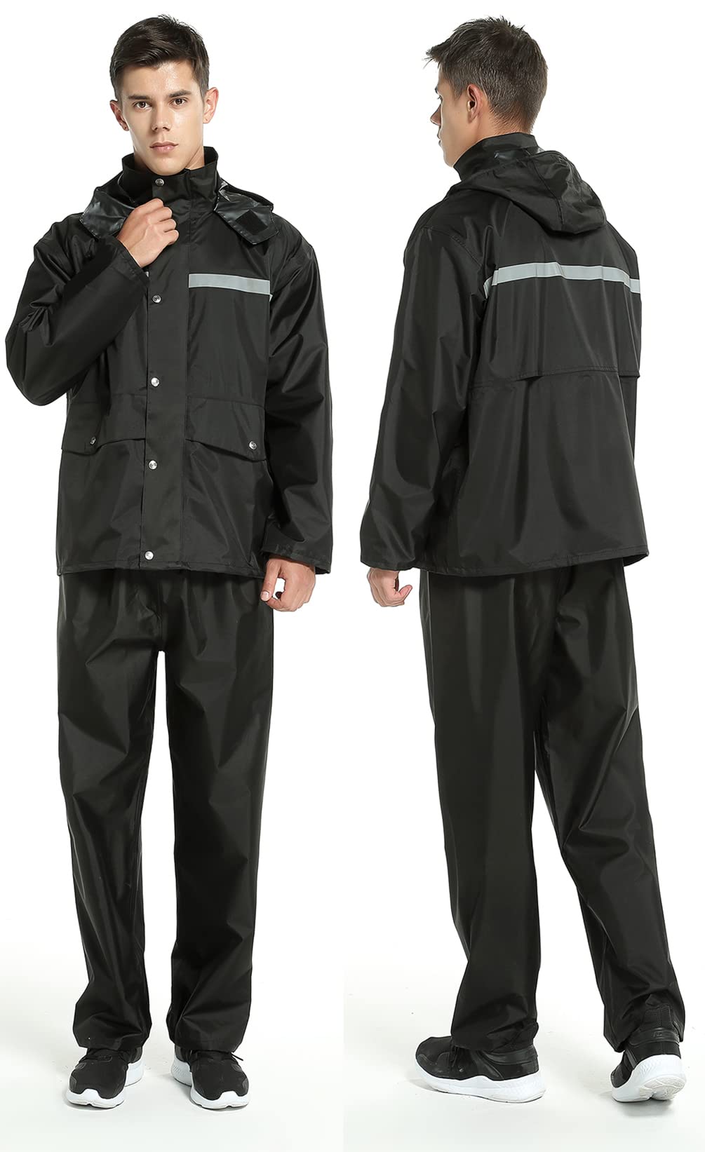 Herren Regenanzug mit Kapuze Wasserdichter Anzug Reflektierender Regenjacke und Regenhose Regenkleidung Fahrrad Outdoor Regenkombi
