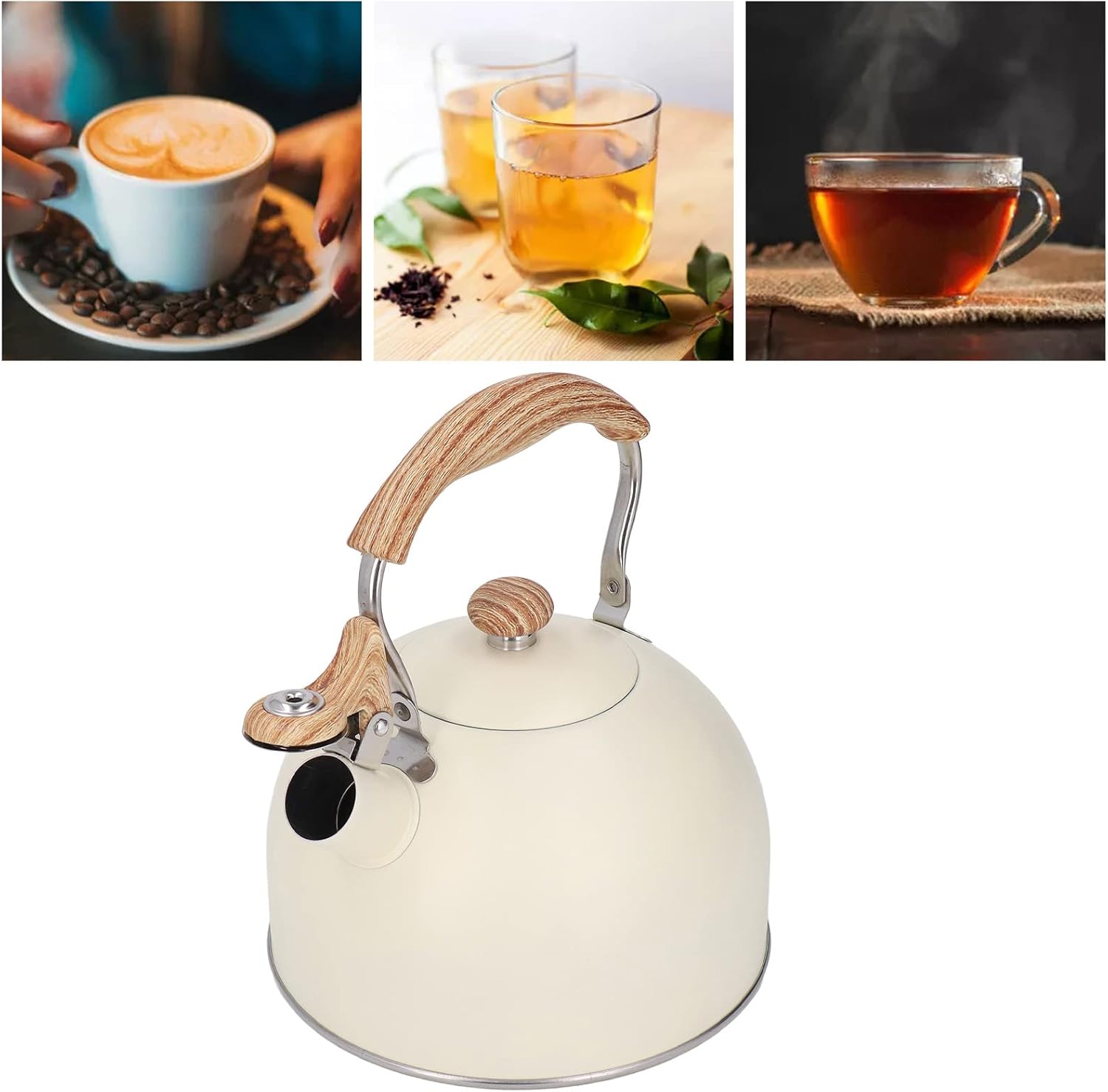 Whistling Tea Kettle, Beige Tea Kettle 2.5L Small Tea Kettles Stainless Steel Whistling Tea Kettle with Ergonomic Handle for Coffee Water Pot for Home