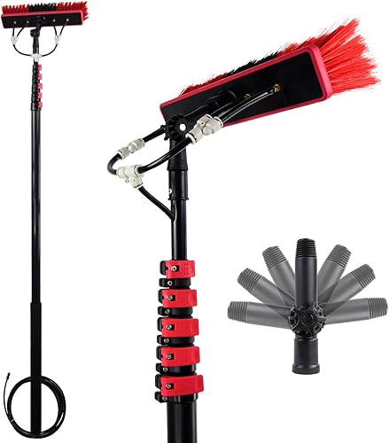 TOOJUN Kit de limpieza de cepillo retráctil portátil con poste de alimentación de agua, limpiador de ventanas al aire libre, sistema de limpieza de