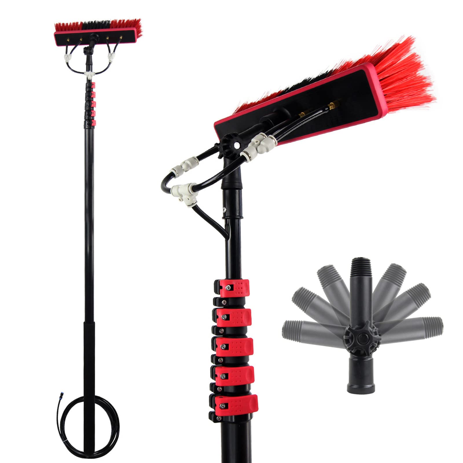 AYCDL Window and Solar Panel Cleaning Kit with Extendable Pole and Retractable Brush, Portable Water-Powered Solution for Exterior Surfaces,55cm Brush Head-11M/36FT