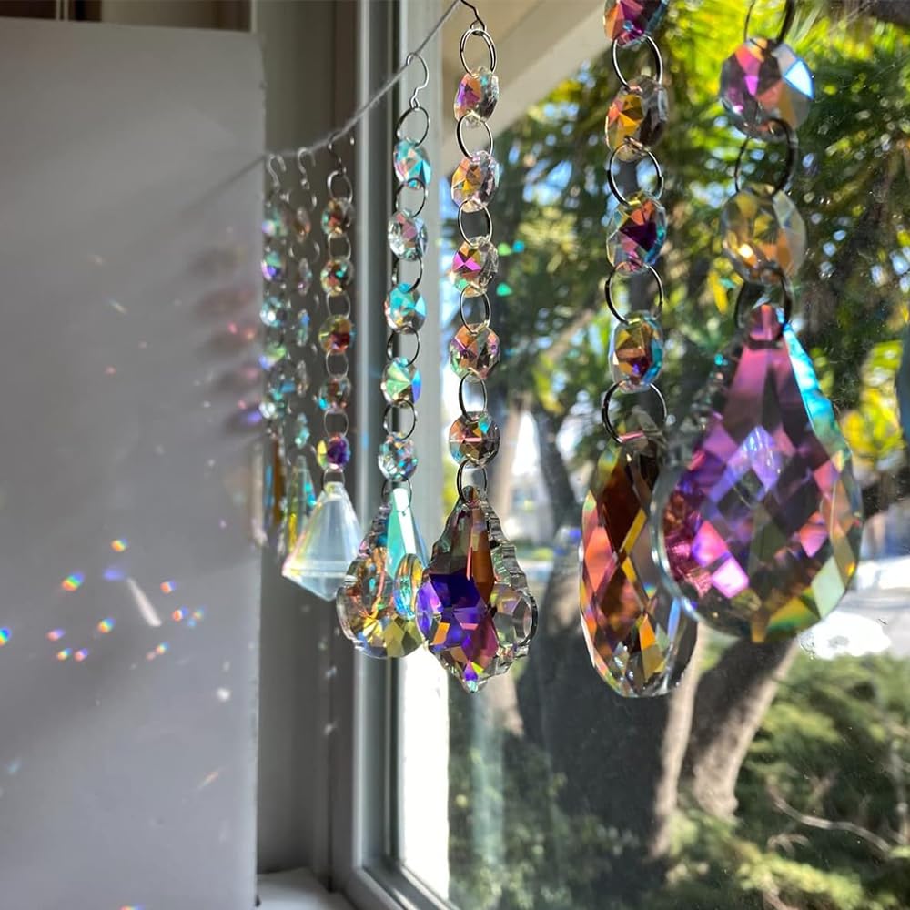 Lot de 9 attrape-soleils cristaux colorés, prismes à suspendre, boule arc-en-ciel, pendentifs maison, bureau, fête mariage, jardin, arbre Noël