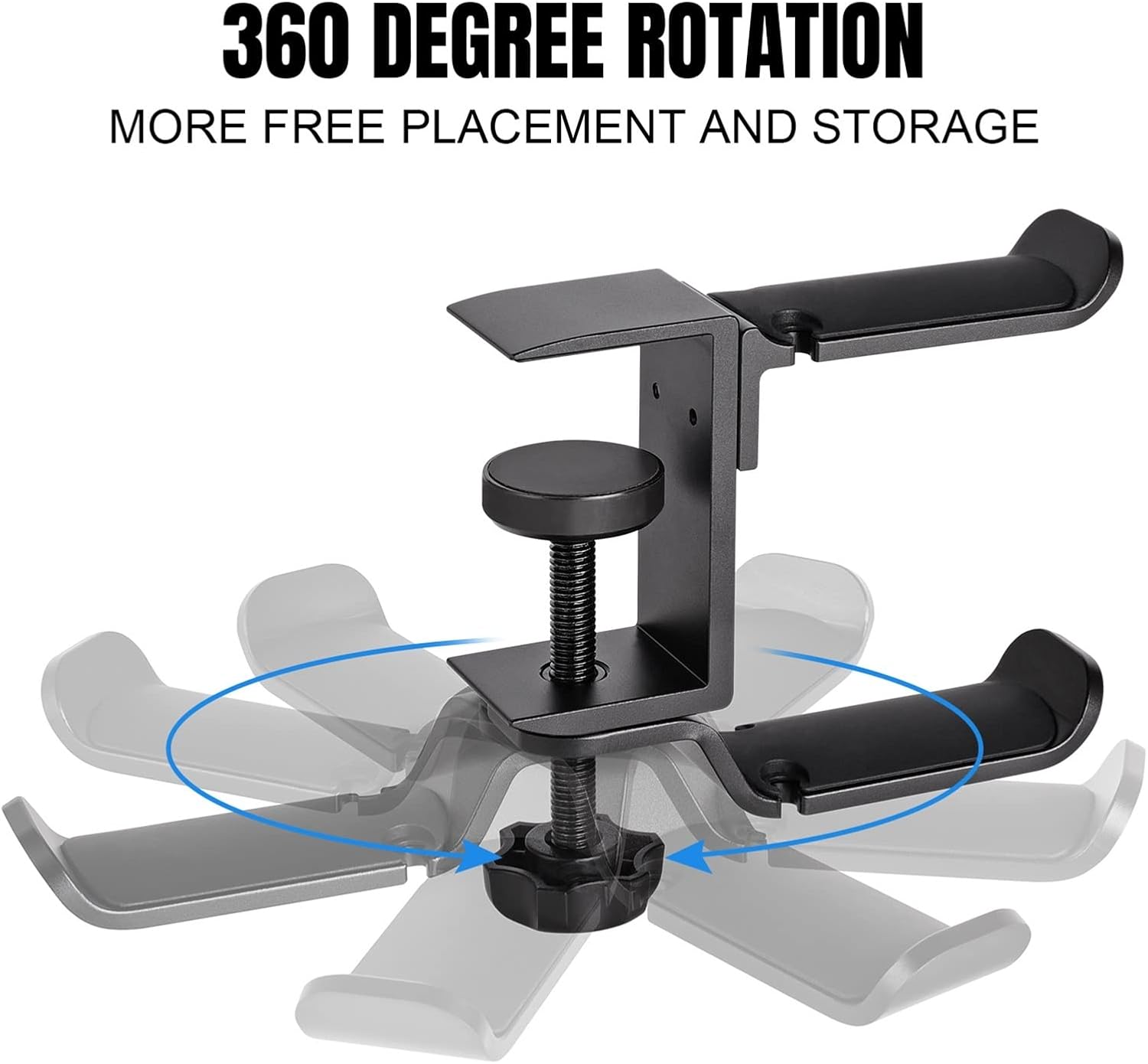 Headphone Stand PC Gaming Headphone Stand,Dual Headset Hanger Hook Holder with Adjustable and Rotating Arm Clamp,Under Desk Design Headset Holder