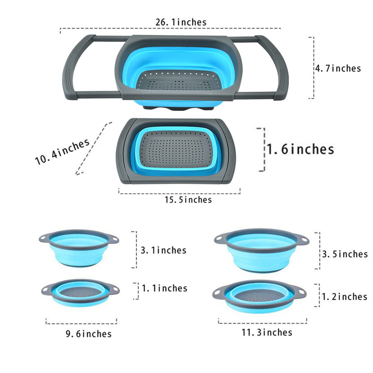 Nuova versione 11 colino da cucina in silicone pieghevole con cucchiaio dosatore pieghevole in silicone tazza di misurazione buoni strumenti da cucina (blu)