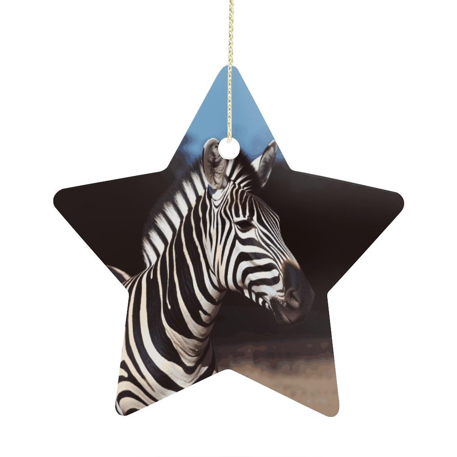 Animal Zebra Stars Ornaments Ceramic Christmas Tree Hanging Light in Weight Christmas Star Pendants Funny Double-Sided Printed Xmas Ornaments for Gifts